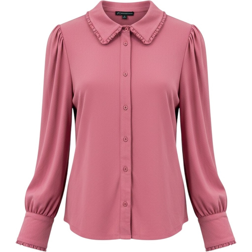 Adrianna Papell Blouse Womens XL Pink Mesarose Ruffle Trim Knit Puff Sleeve Top